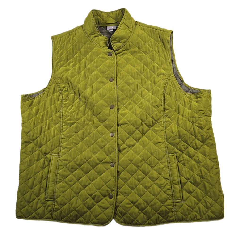 J. Jill Quilted Vest Womens 4X Plus Size Green Snap Front Diamond Quilt